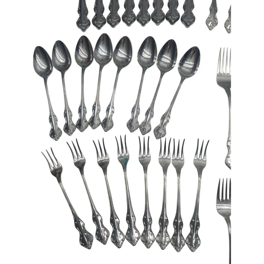 70 Piece WELDAN Flatware Set Stainless Steel Japan Floral Scroll Design, Vintage